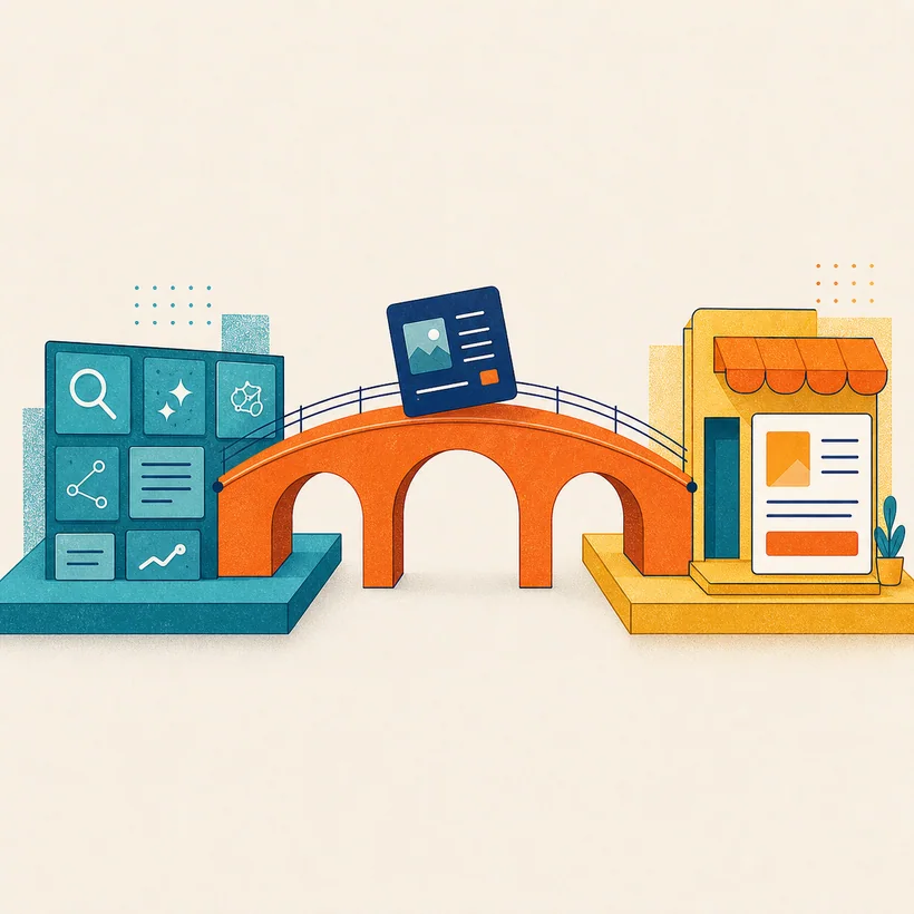 An orange editorial bridge instrument representing connected delivery