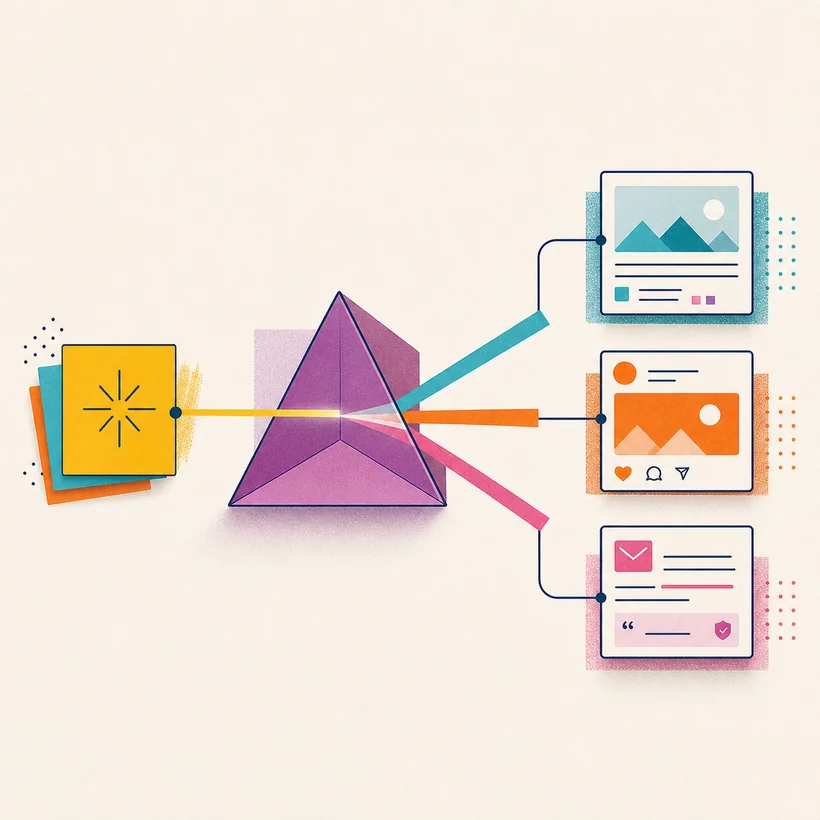A violet editorial prism instrument representing distinctive expression